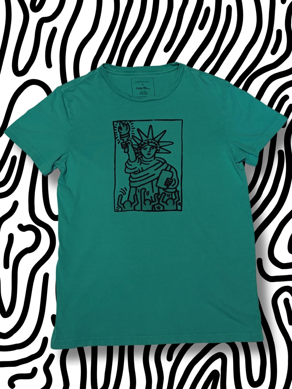 American Eagle x Keith Haring Statue of Liberty Graphic Tee | Teal | S